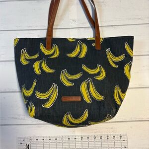 Lucky Brand Black Tote with Yellow Banana Print and Brown Handles